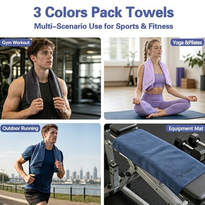 Gym Towels for Men and Women, 3 Pack 15 x 30 Inch Microfiber Workout Towels, 400 GSM Quick Dry Sweat Towels with Center Hanging Loop, Soft Absorbent Sports Towels for Yoga, Running, Swimming