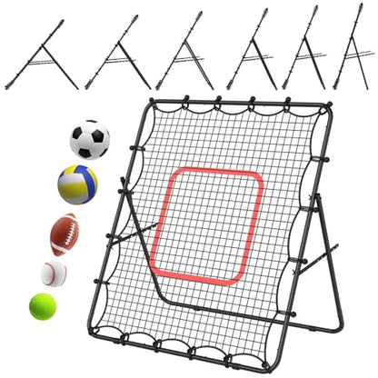LIANTRAL Baseball Rebounder Net 4 x 4.5FT - Portable Bounce Back Trainer for Soccer, Volleyball, Softball & Lacrosse, Adjustable Pitching Net for Shooting, Passing & Control Training, Black