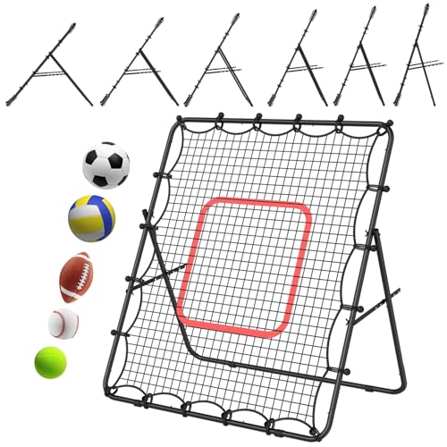 LIANTRAL Baseball Rebounder Net 4 x 4.5FT - Portable Bounce Back Trainer for Soccer, Volleyball, Softball & Lacrosse, Adjustable Pitching Net for Shooting, Passing & Control Training, Black