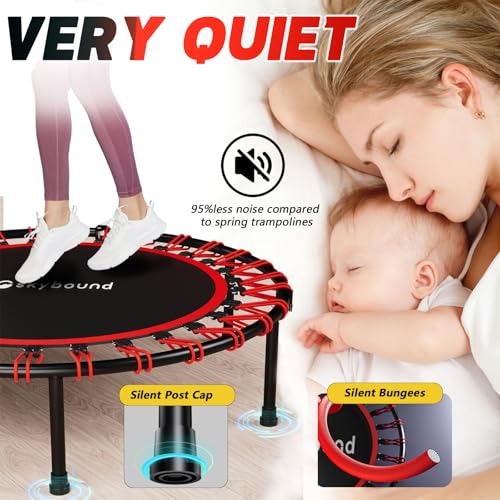 SkyBound Foldable Mini Trampoline - Fitness Rebounder with Quiet Bungees, U-Shape Adjustable Foam Handle, Stable Indoor Exercise Trampoline for Adults