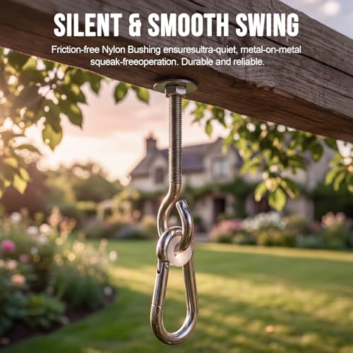 2 Pack 4.13 x 3/8" Heavy Duty Nylon Bushing Swing Hanger 661 Lbs, Swing Set Bracket with Snap Hooks Galvanized Iron Hardware for Wood Beams, Porch Swings, Sandbag Hammocks Yoga