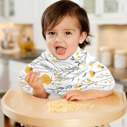 Yellow Flowers Muslin Burp Cloths 4 Pack - Extra Large 22"x11", 4-Layer Soft Absorbent Cotton, Waterproof Backing, Baby Drool Rags for Newborn