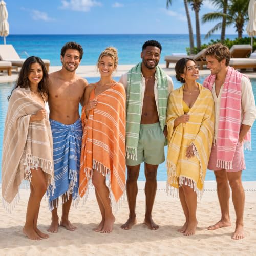 HAVLULAND Turkish Beach Towels, Set of 12, Oversized 72"x40" - Beige - color: Beige, size: 12 Pack