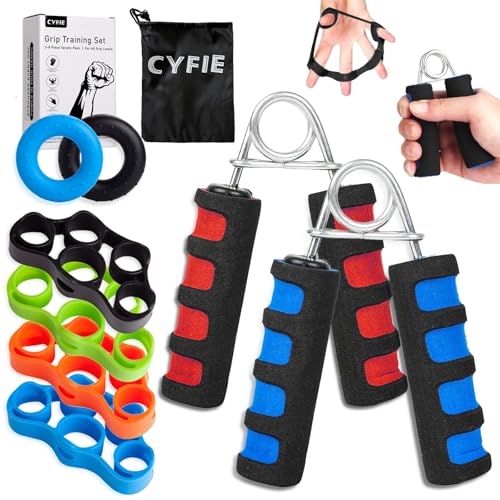 Hand Grip Strengthener Set 8 Pack, 2 Foam Grippers, 4 Finger Exercisers, 2 Grip Rings, Wrist Forearm Exerciser for Hand Strength, Finger Strength, Physical Therapy & Stress Relief