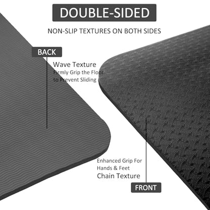 Thick TPE Yoga Mat for Beginners, Non-Slip Cushioned Yoga Mat with Carrying Strap for Pilates, Stretching and Home Workout