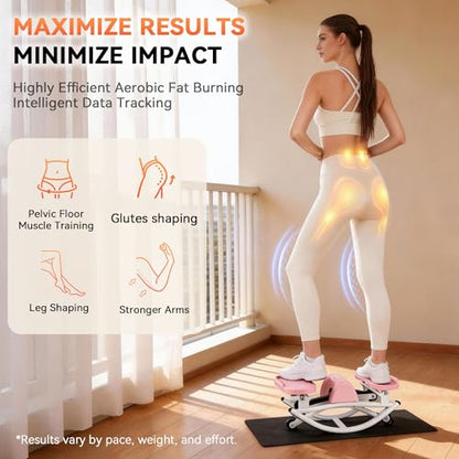 Rock Stepper - Steppers for Exercise at Home, Portable Stepper Side to Side with Digital Display & Resistance Bands, 330 LBS Capacity Full Body Workout Low-Impact Knee-Friendly 3D Stair Stepper - color: Pink