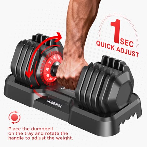 Adjustable Dumbbells Set, All in One Free Weights Dumbbells Set, 25/55/52.5lbs Weights Set with Anti-Slip Handle, 1 Sec Adjust Exercise & Fitness Equipment for Home Gym Strength Training