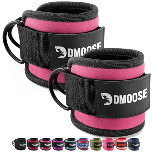 DMoose Fitness Ankle Strap for Cable Machine - One Size Fit with Premium Padding Cuffs, Ankle Bands for Working Out, Booty Workouts, Leg Extension, Hip Abductors, Kickbacks & Lower Body Exercises - color: Pink - Pair