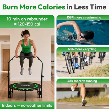 JUMPZYLLA Mini Rebounder Trampoline for Adults, Fitness Trampoline with Bar - color: Green