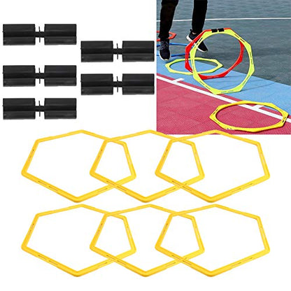 6Pcs Hexagon Agile Ring Set, Football Training Equipment, Hexagonal Step Ladder for Speed and Agility Drills, Bright Color PP Exercise Rings with Buckles for Sports