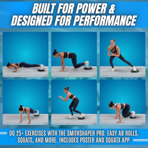 SmithShaper® PRO Ab Squat Roller | Full Body Workout | Get Fit - 25 Exercises! Ab Rollouts, Squats, Plank Walks, Core Strengthening & More | 1 yr. Free SQUATX Exercise App