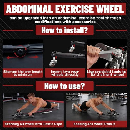 Hydraulic Twister Arm Trainer & Ab Roller, 2-in-1 Adjustable Chest Workout Equipment for 22-440lbs Resistance, Full Body Trainer for Men & Women