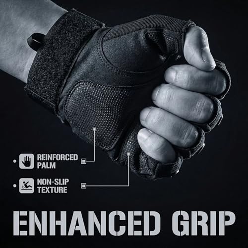 Adult Fingerless Motorcycle Gloves - Soft Shell Protection,Breathable Grip,Wrist Support for Motorbike Riding,Exercise & Fitness,Tactical Training,Cycling,Wild Survival Black L
