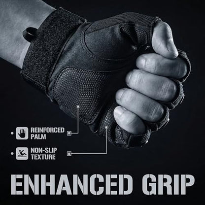 Adult Fingerless Motorcycle Gloves - Soft Shell Protection,Breathable Grip,Wrist Support for Motorbike Riding,Exercise & Fitness,Tactical Training,Cycling,Wild Survival Black L