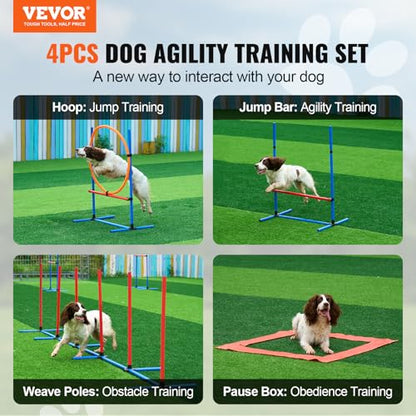 VEVOR Dog Agility Training Equipment, Dog Agility Course Backyard Set with Adjustable High Hurdles,Weave Poles,Jump Ring,Square Pause Box,Whistle,Foldable Bowl, Obstacle Course Kit with Storage Bag - size: 6 Pcs Set