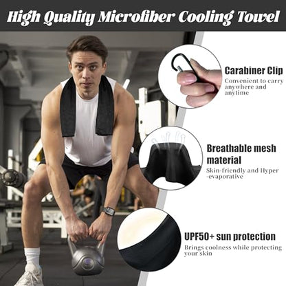 4 Pack Cooling Towels, Soft Breathable Cooling Towels for Neck and Face, Microfiber Gym Towels for Men and Women with Waterproof Bag & Carabiner, Sweat Towel for Yoga, Golf, Hiking, Running