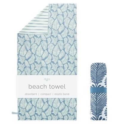 S&T INC. Aura Beach Towel 2 Pack, Quick-Dry Pool Towels with Elastic Band for Travel, Gym, and Yoga, Sand Resistant, 35 inches x 70 inches, Leaves