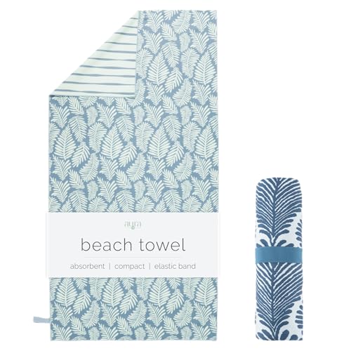 S&T INC. Aura Beach Towel 2 Pack, Quick-Dry Pool Towels with Elastic Band for Travel, Gym, and Yoga, Sand Resistant, 35 inches x 70 inches, Leaves
