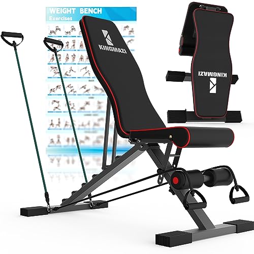 Adjustable Weight Bench, Exercise Workout Bench for Full Body Workout- Multi-Purpose Foldable Bench, Folding Dumbbells Bench with Resistance Band Set