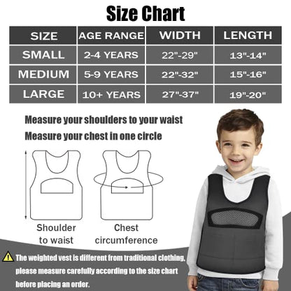 Weighted Vest for Kids Including 6 Removable Weights, (Large, Ages 10+) - color: Black, size: Large