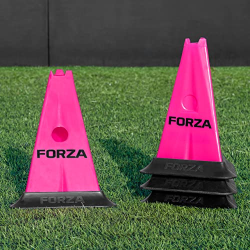 FORZA Pro 12in Tri Marker Cones - Set of 4 or 8 with Optional Rubber Bases for Pro-Grade Training - color: Black, size: Pack of 4, style: With Bases