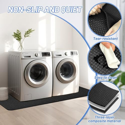 Anti-Vibration Mat for Washer & Dryer, 63" x 29.5" Double-Sided Non-Slip Rubber Mat,Cuttable Shock Absorbing Noise Reduction Pad, Waterproof Floor Protection Mat for Fridge, Portable AC (Black)