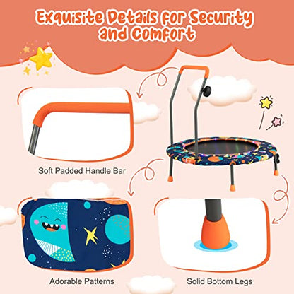 Giantex 36" Trampoline for Kids, Mini Toddler Trampoline w/Colorful LED Lights & Bluetooth Speaker, Small Rebounder Exercise Trampoline Indoor w/Foam Handle & Padded Cover for Kid Aged 3+