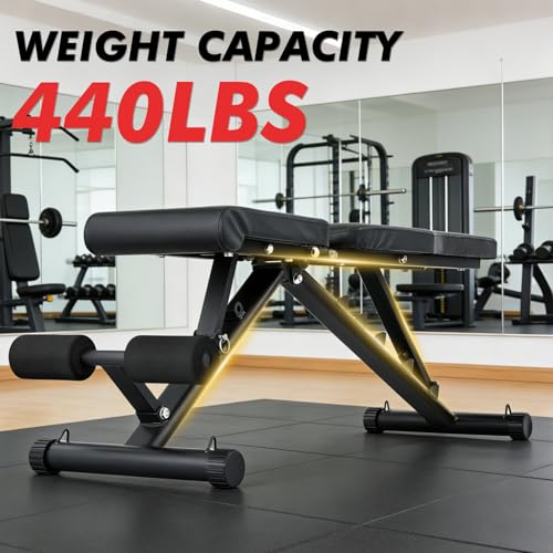 Foldable Adjustable Weight Bench for Home Gym, Flat/Incline/Decline Workout Bench Press, 440 LBS Multi-Functional Strength Training Bench for Weightlifting, Full Body Exercise