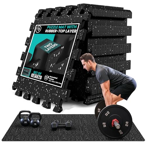 bemaxx Gym Mats Set - EVA Interlocking Foam Floor Tiles Workout Mat Puzzle - color: Rubber Top, size: 18 Tiles | 18 sq ft