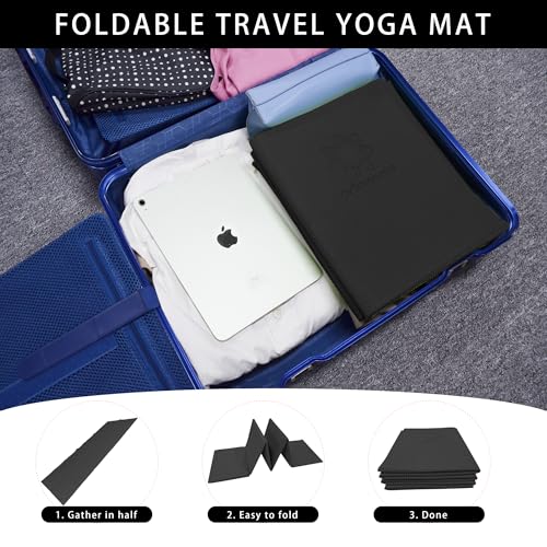 Primasole Folding Yoga Travel Pilates Mat Foldable Easy to Carry to Class Beach Park Tear resistant Travel Picnics 4mm Thick 9 Colors