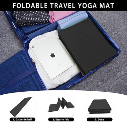 Primasole Folding Yoga Travel Pilates Mat Foldable Easy to Carry to Class Beach Park Tear resistant Travel Picnics 4mm Thick 9 Colors