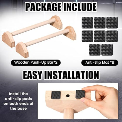 2 Pcs Wooden Parallettes Bars Push up Stands 15.7/19.7 Inch Push up Bars Calisthenics Equipment Non Slip Base Solid Portable Exercise Home Workout Equipment for Strength Training - size: 19.7 Inch