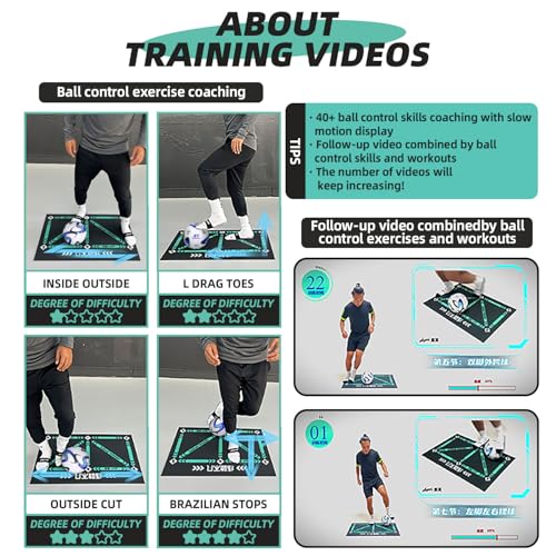 Soccer Training Mat with Training Videos, Soccer Dribble Trainer for All Ages - Soccer Footstep Training Equipment with Non-Slip Socks - Ideal Gift Set for All Age Kids