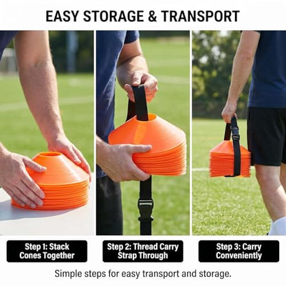 20Pcs Orange Soccer Disc Cones with Carry Strap Multi-Sport Training Cones Agility Soccer Football Markers for Sports Drills Practice Outdoor
