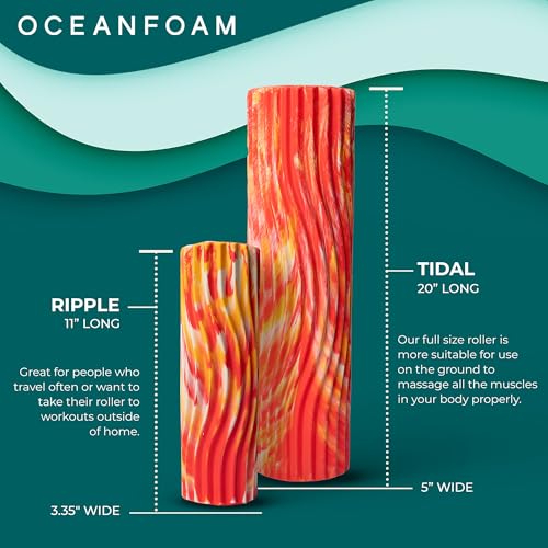 Tidal Roller - Red, Gold & Natural Marbled - Muscle Massage Foam Roller for Back Pain & Stretching - Firm and Ergonomic Wide Wave Textured - Yoga, Athletics, & Wellness - Full Size, 20" x 5" - color: Red, Gold & Natural Marbled
