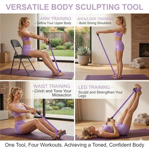 Pedal Resistance Band with Handles, Purple, Upgraded 6-Tube | Pedal Puller for Home Workouts, Full-Body, Core Strength, Arm Training and Leg Exercises