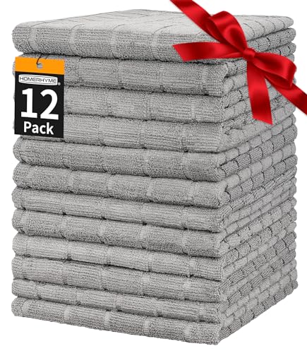 Hand Towels, 12 Pack 25''*15'' Gym Towels, Grey Quick Dry Lint Free Soft Absorbent Bulk Checkered Fingertip Washcloths Bath Towels for Bathroom Kitchen Salon Workout Shower
