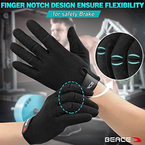 BEACE Full Finger Weight Lifting Gym Gloves with Anti-Slip Leather Palm for Workout Exercise Training Fitness and Bodybuilding for Men & Women - size: Medium