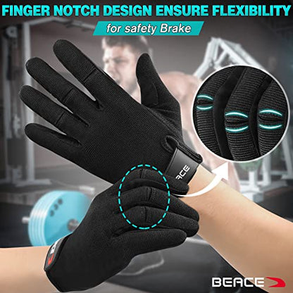 BEACE Full Finger Weight Lifting Gym Gloves with Anti-Slip Leather Palm for Workout Exercise Training Fitness and Bodybuilding for Men & Women - size: Medium
