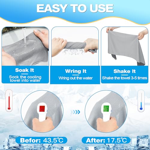 MENOLY 30 Packs Cooling Towels Bulk Cooling Towels for Neck and Face Gym Workout Cooling Neck Rags for Sports Yoga Soft Microfiber Breathable Sweat Rags for Hiking Running Fitness-Gray