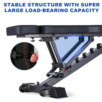 BARWING Adjustable Weight Bench Workout Bench, 1000/1300 LBS Heavy Duty Incline Decline Bench for Home Gym, Easy Assembly Foldable Training Lifting Bench - color: Matte Black