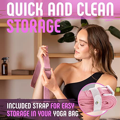 Yoga Strap, Friction-Less Easy-Feed Buckle, Super Soft Cotton/Polyester Blend Webbing, Free eGuide. (8 Feet) - color: Pink