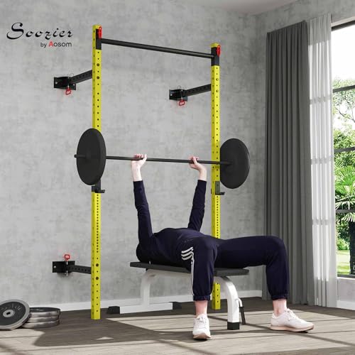 Soozier Adjustable Weight Bench with Dumbbell Rack Wooden Gym - color: Yellow