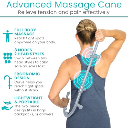 Vive Back and Neck Massager Cane - Trigger Point Massage Tools for Pain Relief and Muscle - Handheld Self Massage Hook Therapy for Neck, Shoulder - Deep Tissue Myofascial Release Aid for Women & Men - style: Massage Cane