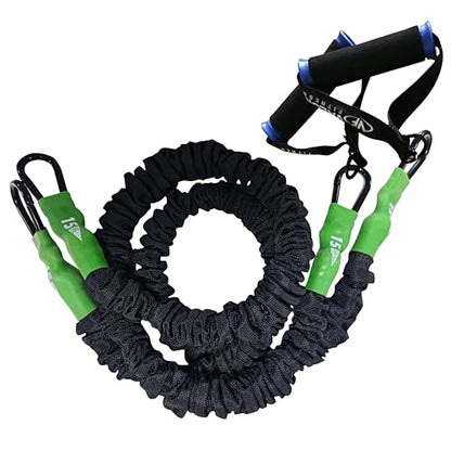Valor Fitness Resistance Bands - 5lb to 25lbs - Carabiners Attached & 2 Bands per Weight Option with Handles– Sheath Covered - Strength Training New Compact 39" Design - Wall Door Rack Mount Options - color: Black -15 lb Pair