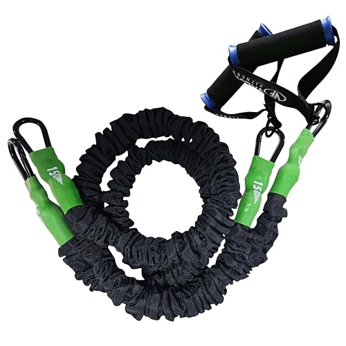 Valor Fitness Resistance Bands - 5lb to 25lbs - Carabiners Attached & 2 Bands per Weight Option with Handles– Sheath Covered - Strength Training New Compact 39" Design - Wall Door Rack Mount Options - color: Black -15 lb Pair