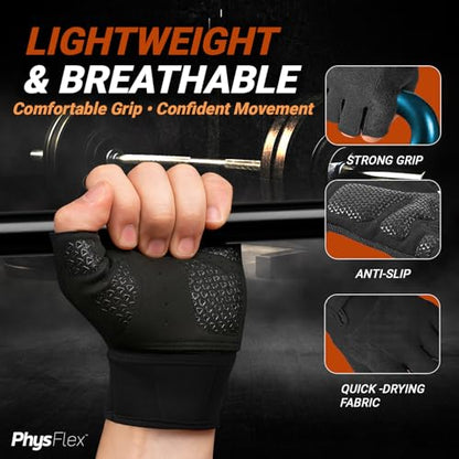 PhysFlex Workout Gloves for Men & Women - Weight Lifting & Gym Gloves with Enhanced Grip, Wrist Support & Palm Protection - Fitness, Training, Crossfit, Cycling & Exercise
