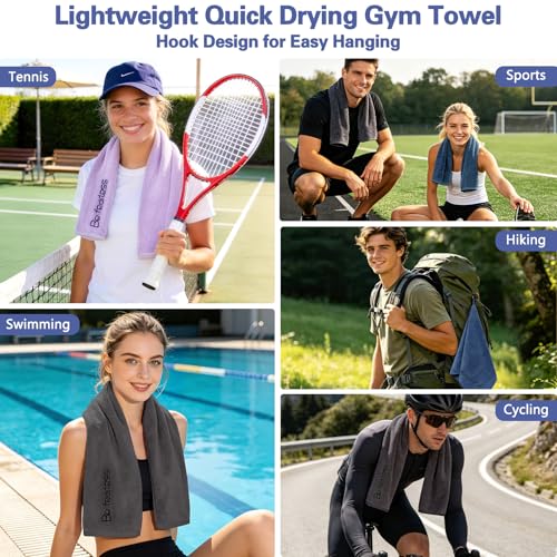 Gym Towels for Men and Women, 3 Pack 15 x 30 Inch Microfiber Workout Towels, 400 GSM Quick Dry Sweat Towels with Center Hanging Loop, Soft Absorbent Sports Towels for Yoga, Running, Swimming