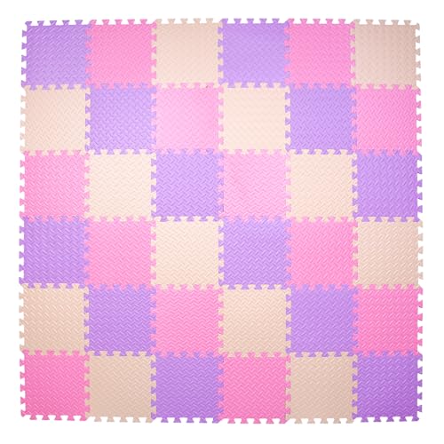 Foam Play Mat, EVA Non-Toxic Interlocking Floor Mats - color: Pink/Beige/Purple, size: 36 Pcs/70.8*70.8