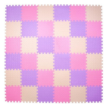 Foam Play Mat, EVA Non-Toxic Interlocking Floor Mats - color: Pink/Beige/Purple, size: 36 Pcs/70.8*70.8